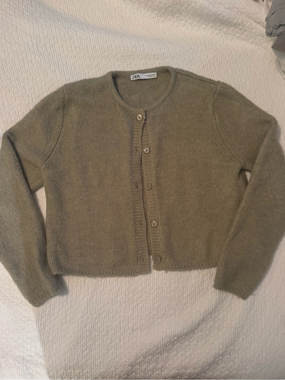 Zara Olive-Toned Knit Button Cardigan
